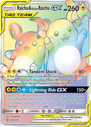 Raichu & Alolan Raichu GX (Secret) 241/236 - SM Unified Minds Holofoil
