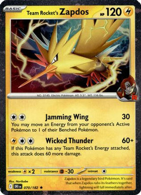 Team Rocket's Zapdos - 070/182 (Cosmos Holo) 70 - Miscellaneous Cards Products Holofoil