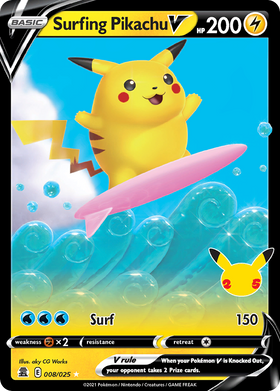 Surfing Pikachu V 8/25 - Celebrations Holofoil (LP)