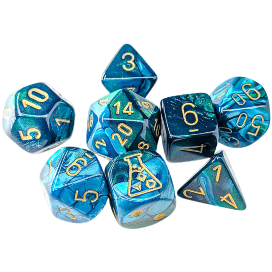 Chessex Dice: Lab Dice Gemini - Polyhedral Green-Teal/Gold (7) w/Bonus Die (PREORDER)