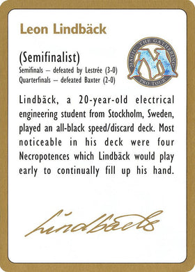 1996 Leon Lindback Biography Card
