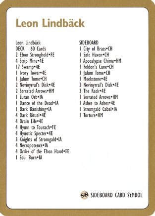 1996 Leon Lindback Decklist Card