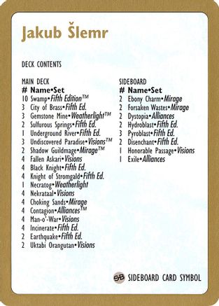 1997 Jakub Slemr Decklist Card