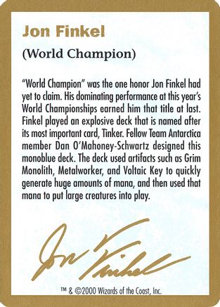 2000 Jon Finkel Biography Card