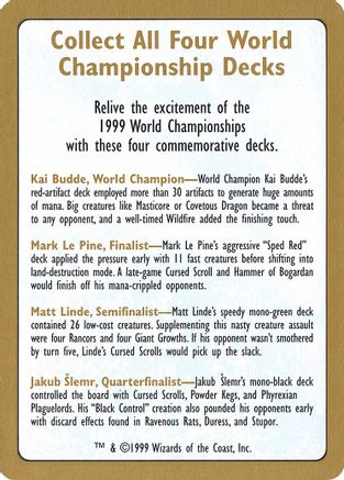 1999 World Championship Advertisement Card