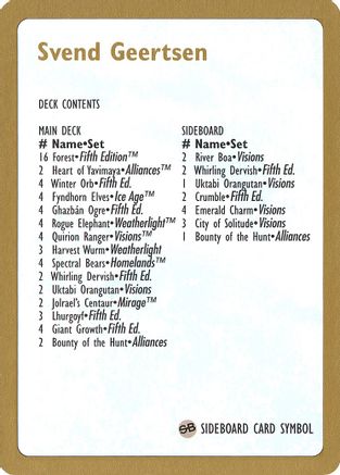 1997 Svend Geertsen Decklist Card