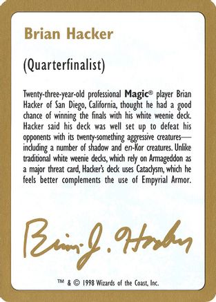 1998 Brian Hacker Biography Card