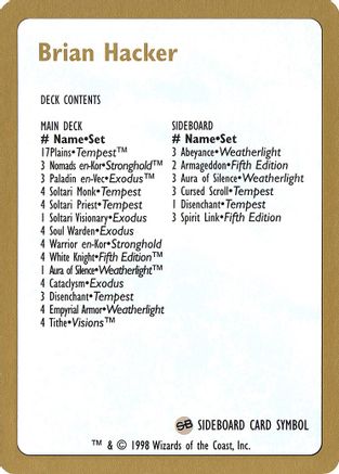 1998 Brian Hacker Decklist Card