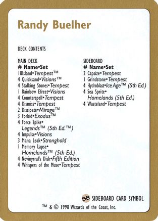 1998 Randy Buehler Decklist Card