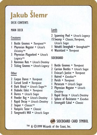 1999 Jakub Slemr Decklist Card