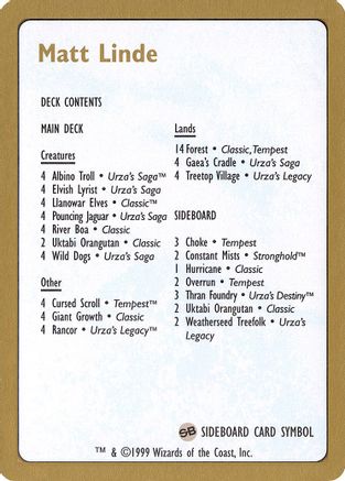 1999 Matt Linde Decklist Card