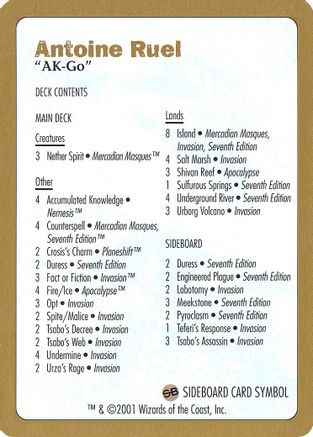 2001 Antoine Ruel Decklist Card