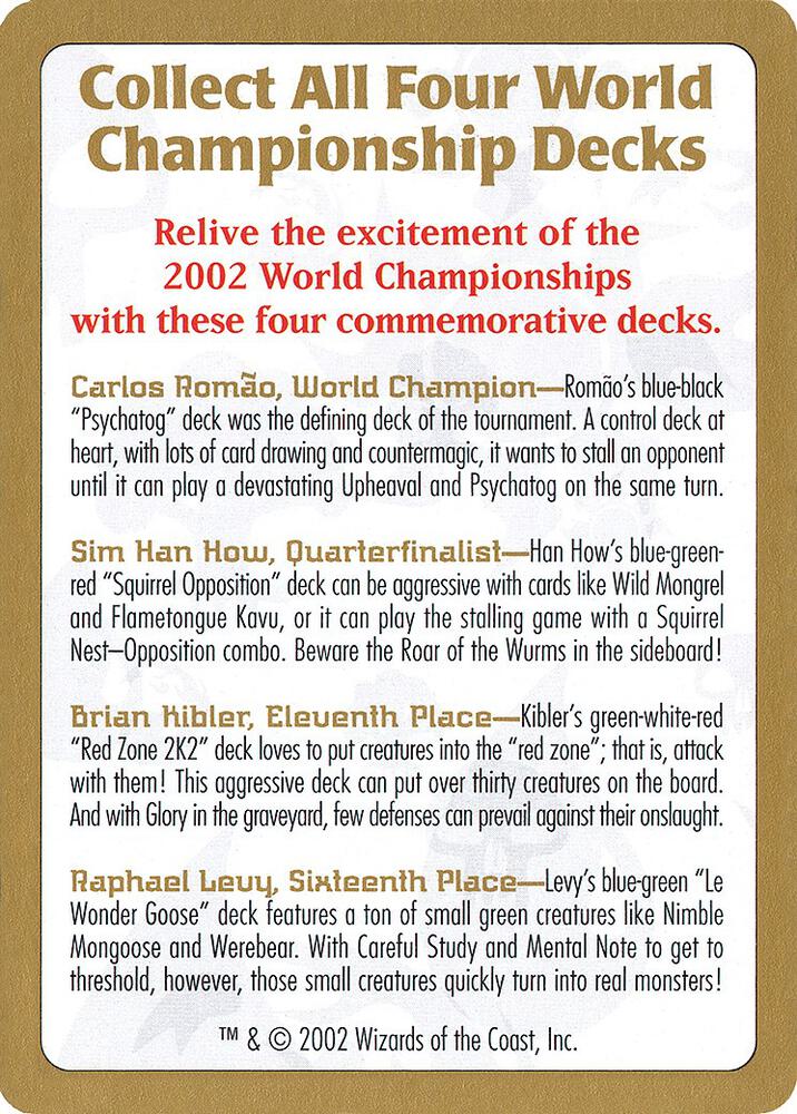 2002 World Championship Advertisement Card