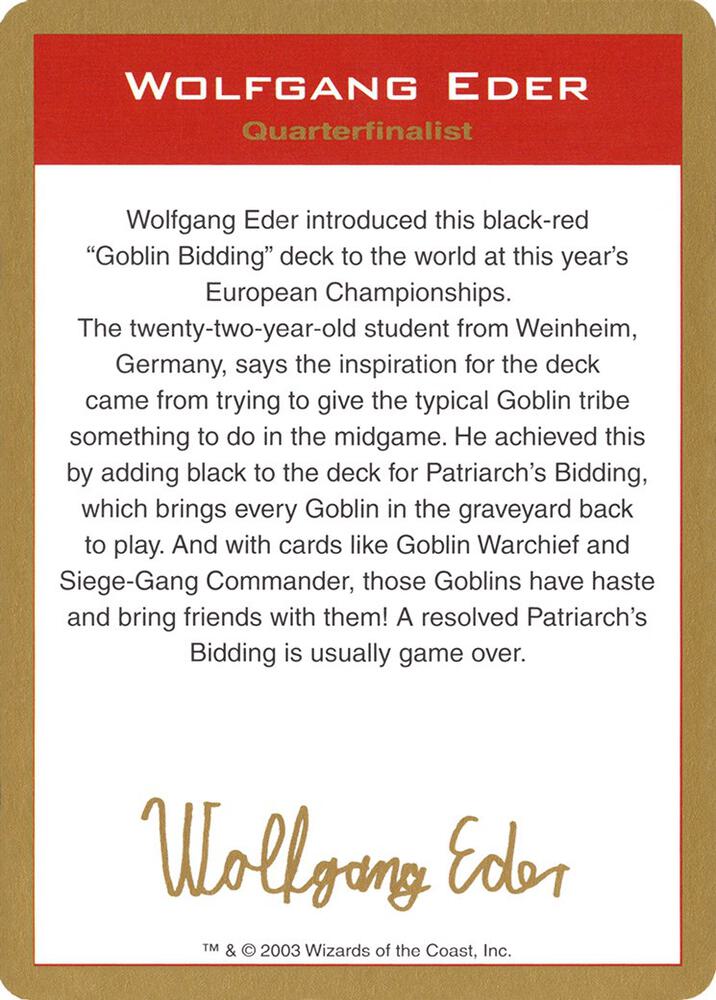 2003 Wolfgang Eder Biography Card