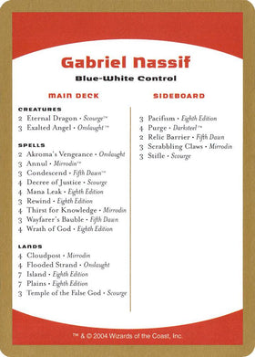 2004 Gabriel Nassif Decklist Card