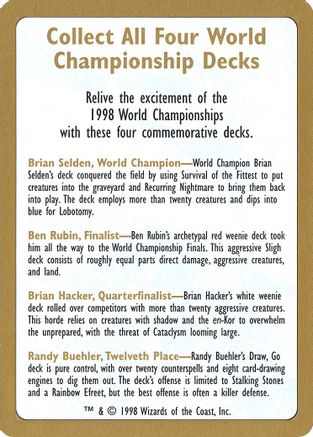 1998 World Championship Advertisement Card