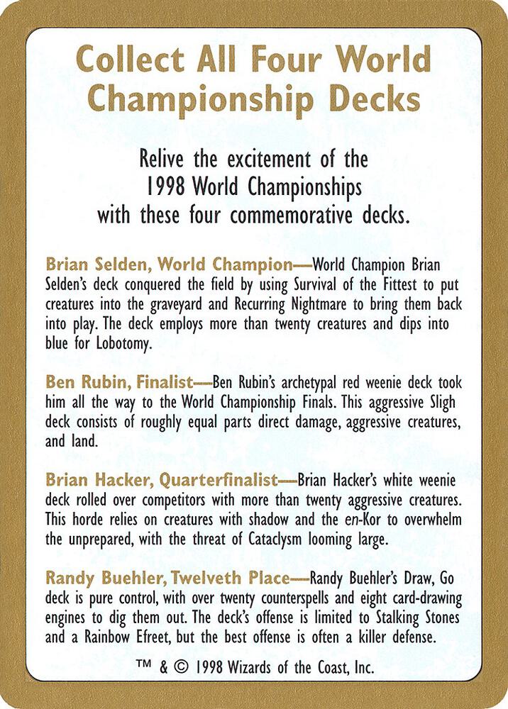 1998 World Championship Advertisement Card