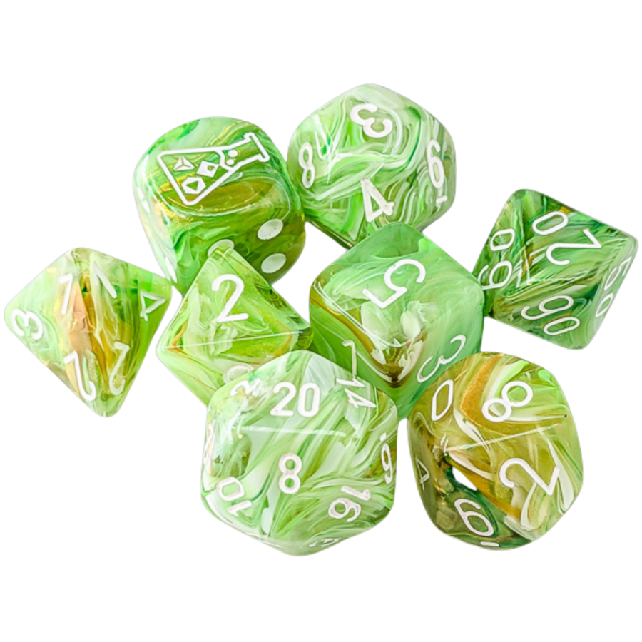 Chessex Dice: Lab Dice Marble - Polyhedral Sour Green/White (7) w/Bonus Die (PREORDER)