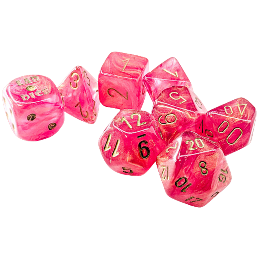 Chessex Dice: Lab Dice Shimmer - Polyhedral Ignis/Gold (7) w/Bonus Die (PREORDER)