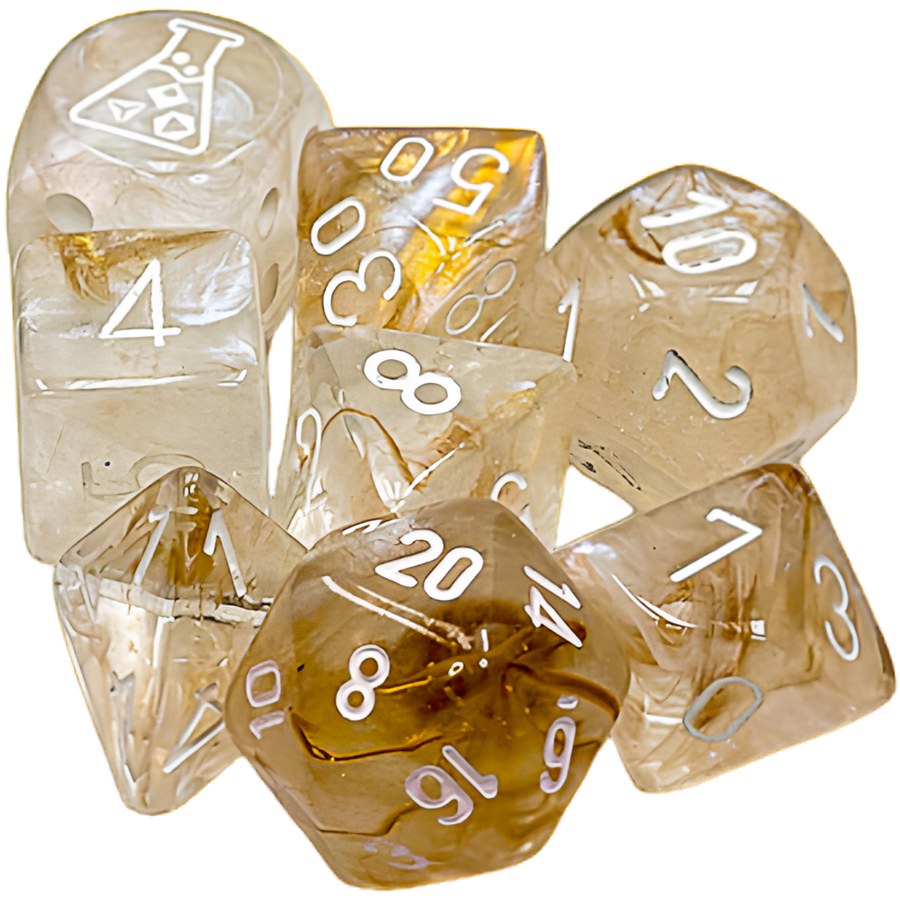 Chessex Dice: Lab Dice Borealis - Polyhedral Champagne/White (7) w/Bonus Die (PREORDER)