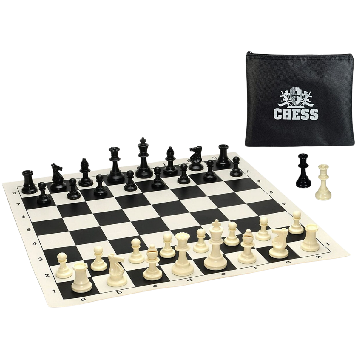 WE Games Tournament Chess Set - Heavy Weighted Chess Pieces with Roll-up Chess Board and Zipper Pouch for Chessmen (Black)