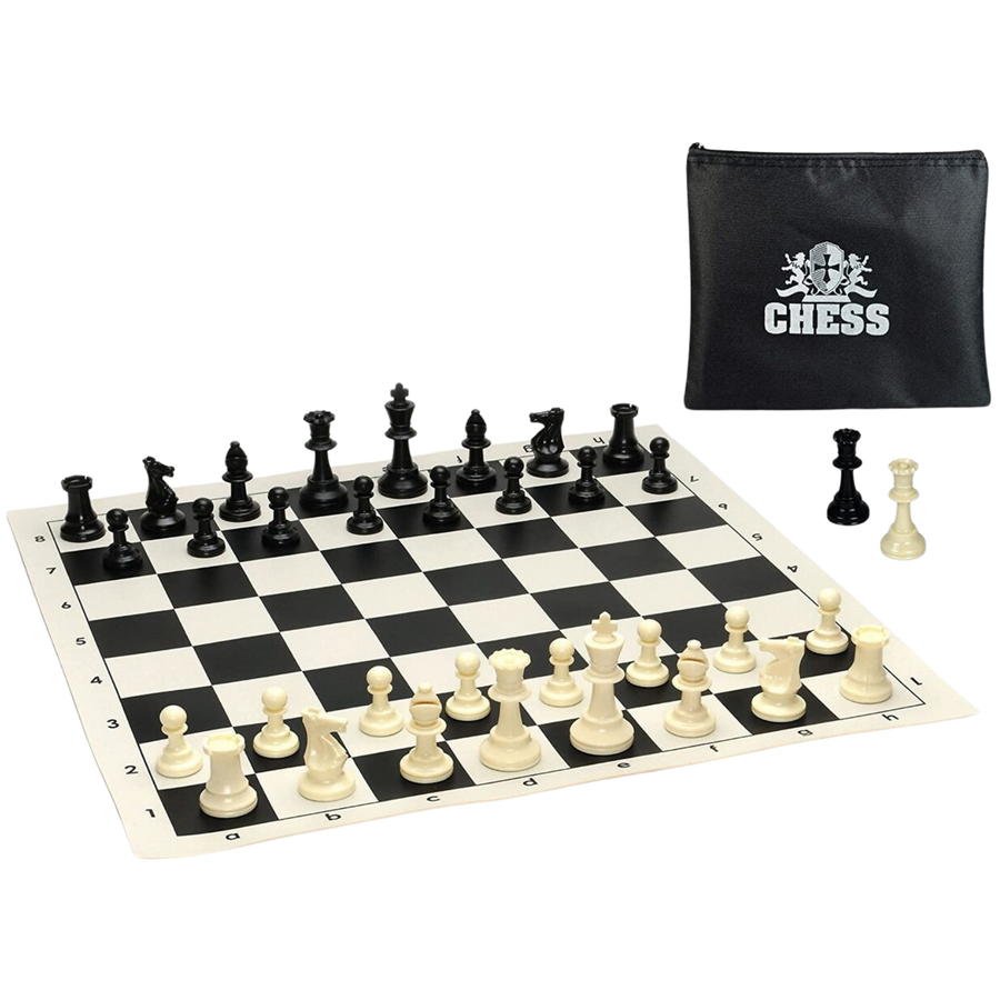 WE Games Tournament Chess Set - Heavy Weighted Chess Pieces with Roll-up Chess Board and Zipper Pouch for Chessmen (Black)