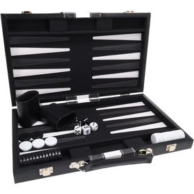 WE Games Black with Stripe Leatherette Backgammon Set - 14.75 x 9.75 in. closed