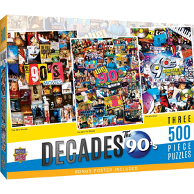 MasterPieces Puzzles: Decades - The 90's Movies / TV Shows / Music - Three 500 Piece Puzzles
